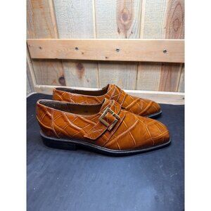 Giorgio Brutini Cognac Crocodile Embossed Leather Monk Strap Dress Shoes 8.5M